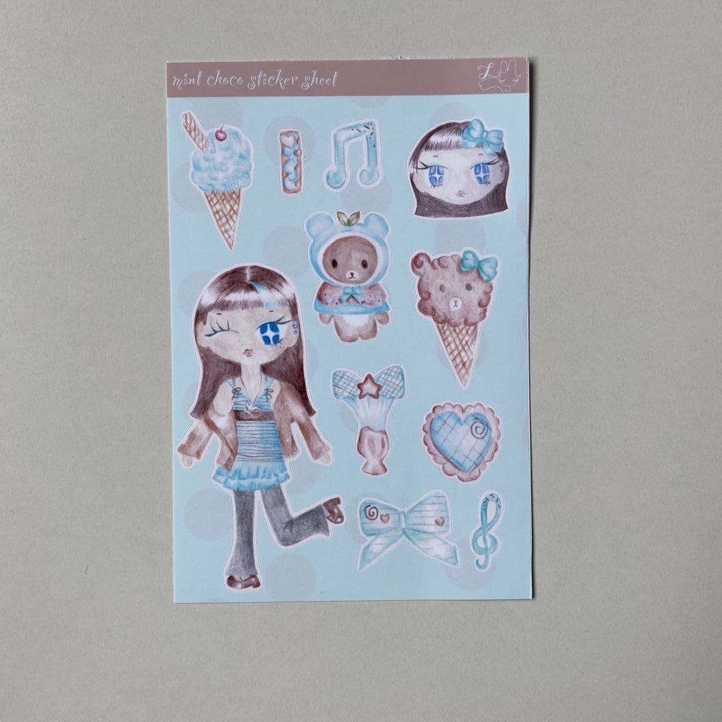 Mint Choco Sticker Sheet (matte and glitter)
