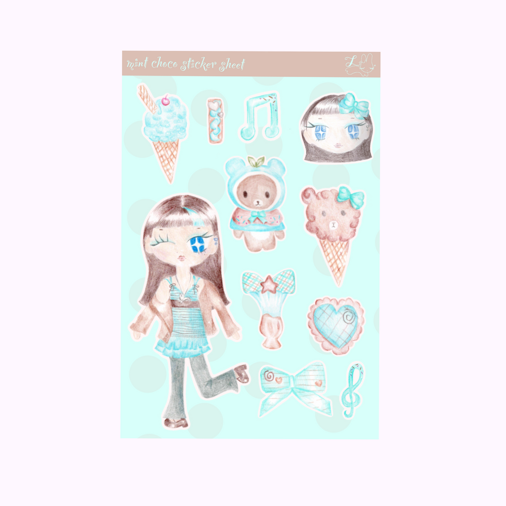 Mint Choco Sticker Sheet (matte and glitter)