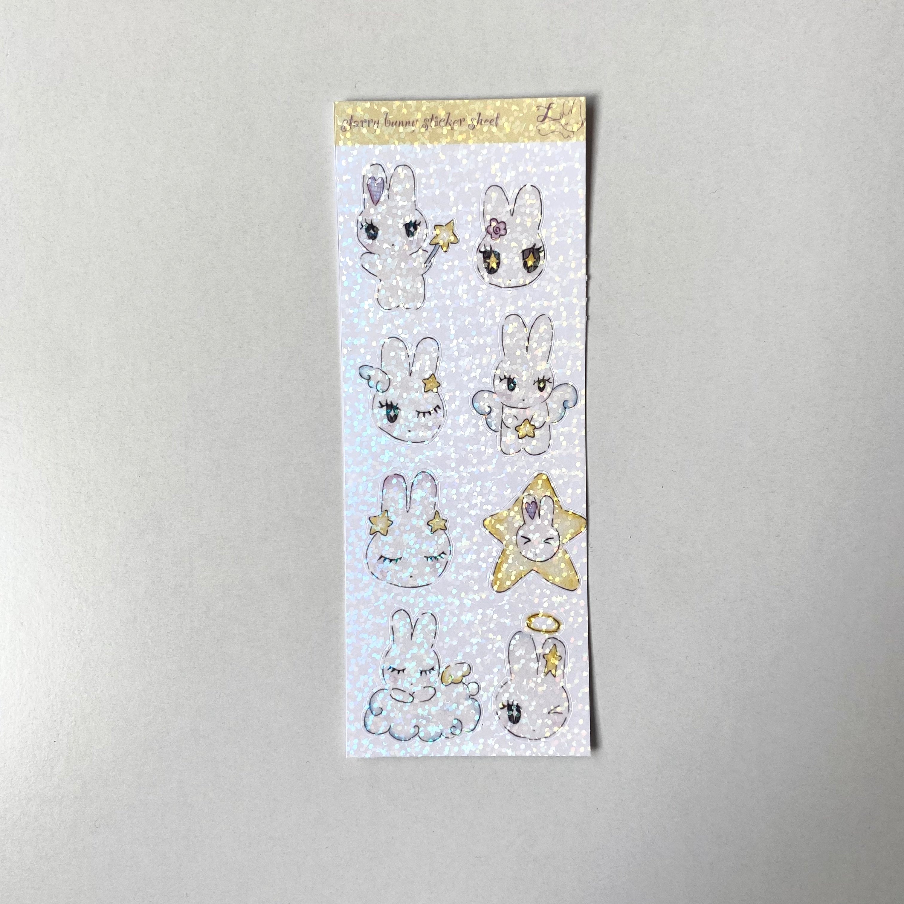 Starry Bunny Sticker Sheet (matte and glitter)