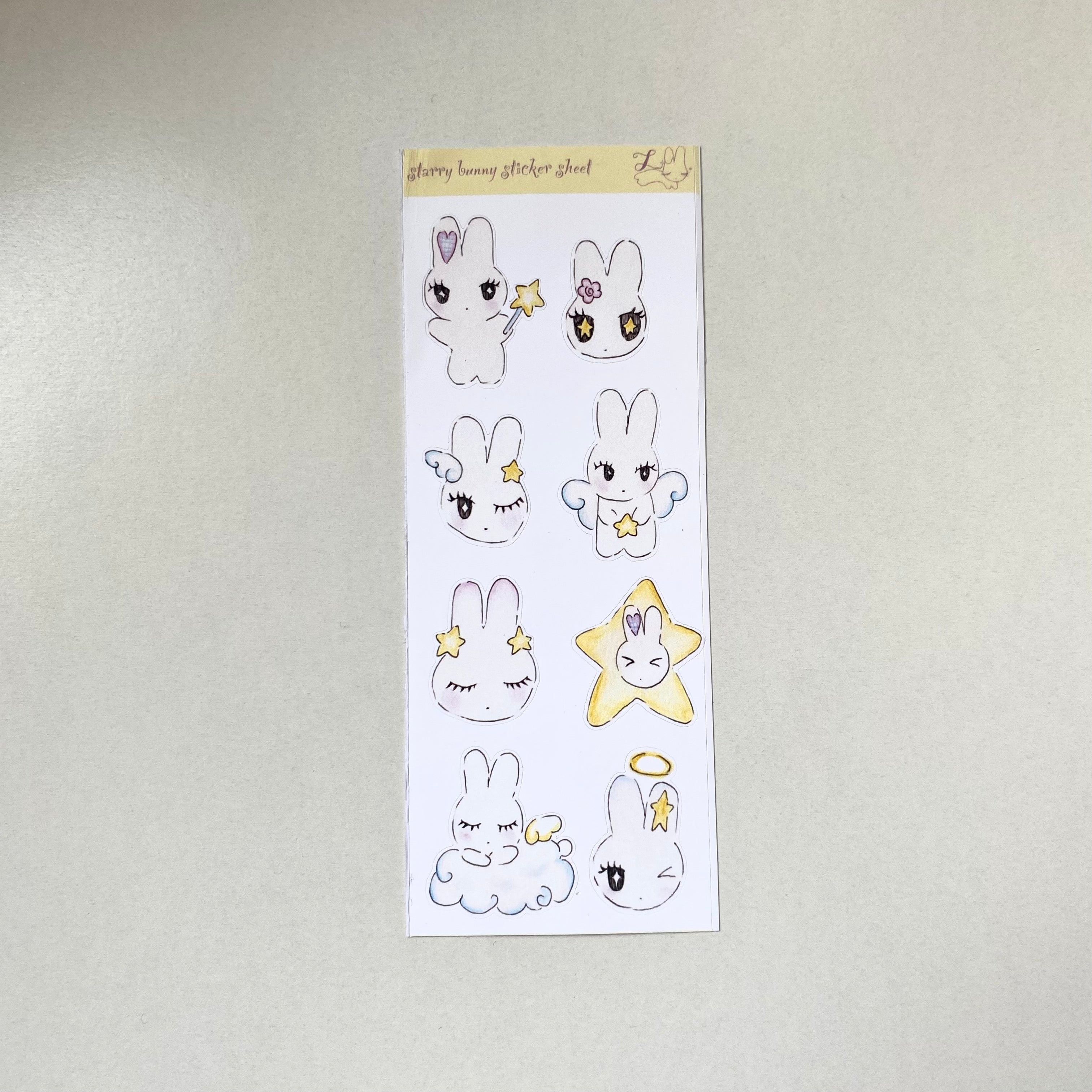 Starry Bunny Sticker Sheet (matte and glitter)
