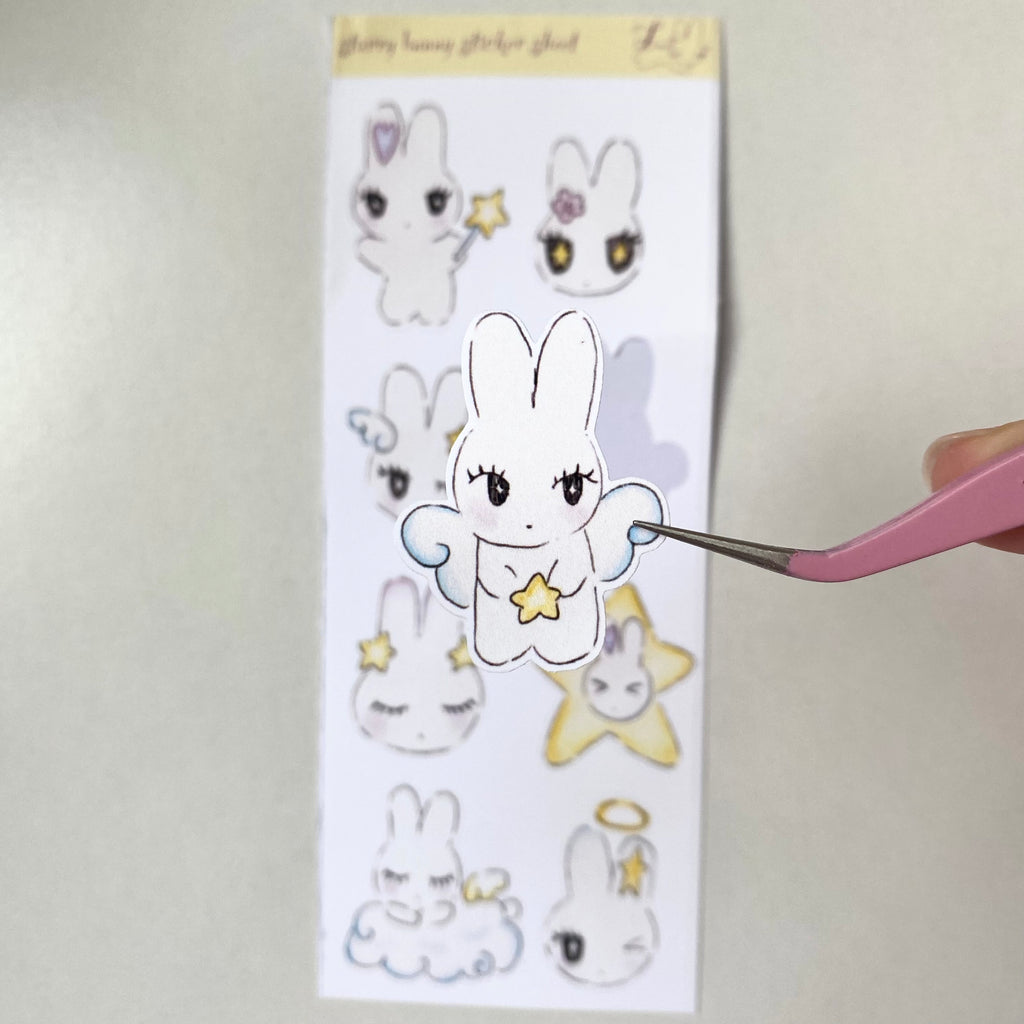 Starry Bunny Sticker Sheet (matte and glitter)