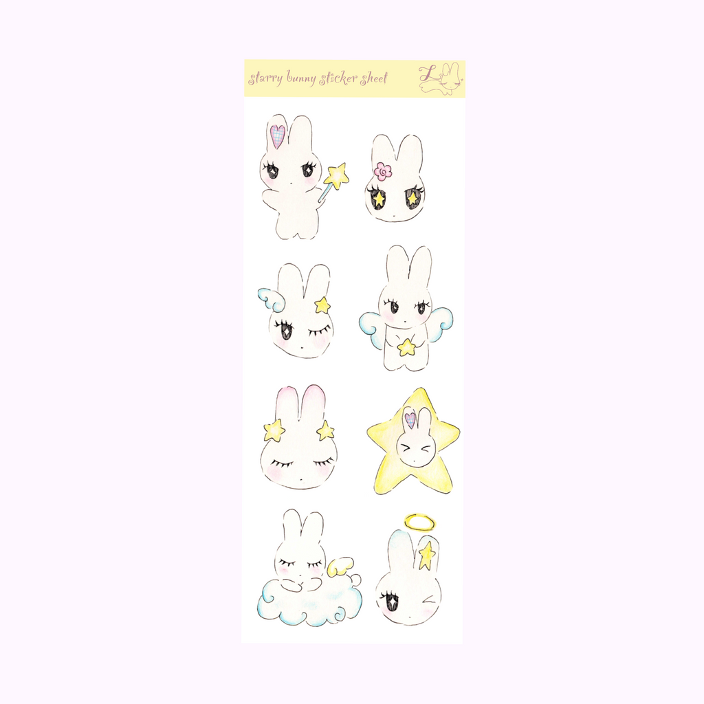 Starry Bunny Sticker Sheet (matte and glitter)